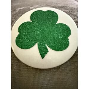 Vintage Glitter Sparkle Shamrock St. Patrick's Day pinback button Pin Green